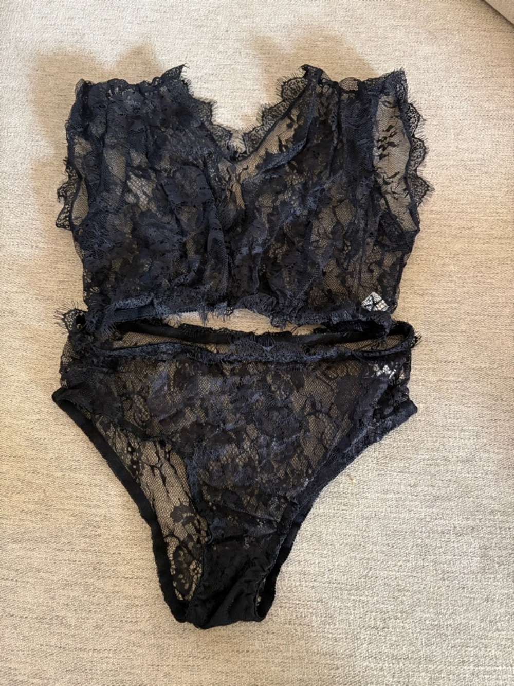SHEIN Black Floral Lace Bralette and Brief Set
